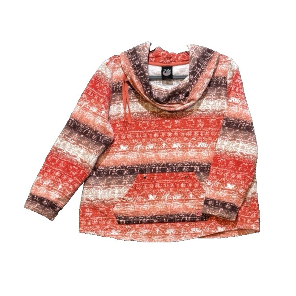 GVS Fifer Womens Cowl Neck Pullover Sweatshirt Orange Brown Stripe Lrg. GVS-337B